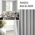 102 Inch Long Gray Blackout Curtains for Bedroom 2 Panels Set, Natural Linen Pleated Floor to Ceiling Thermal Drapes Hooks Rings Back Tab 50 x 102 Inches Length Textured Window Drapes Decor
