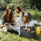 Tirrinia Large Insulated Picnic Basket, 34L Water Resistant & Leakproof Collapsible Portable Cooler Basket Set with Aluminium Handle for Travel,Foldable Grocery Bag, Black