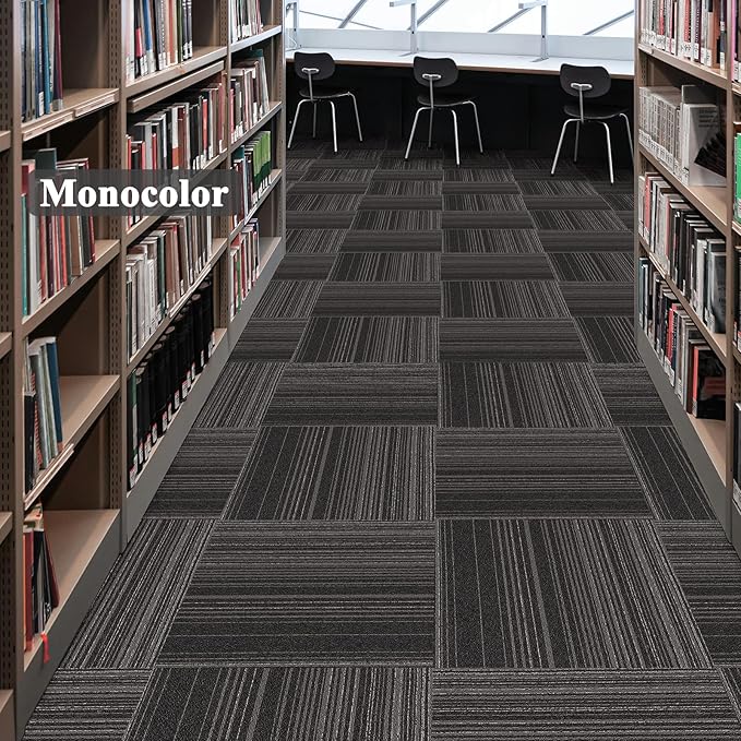 24 Tiles 20 X 20 Inch Carpet Tiles Floor, Carpet Squares for Living Room Bedroom Office, Stripe Dark Grey (64.5 Sq.Ft per Box)