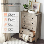 RedLemon Farmhouse 5 Drawer Dresser, 48" Tall Rustic Chest of Drawers, Wood Dresser for Bedroom, Living Room, Hallway, Light Rustic Oak