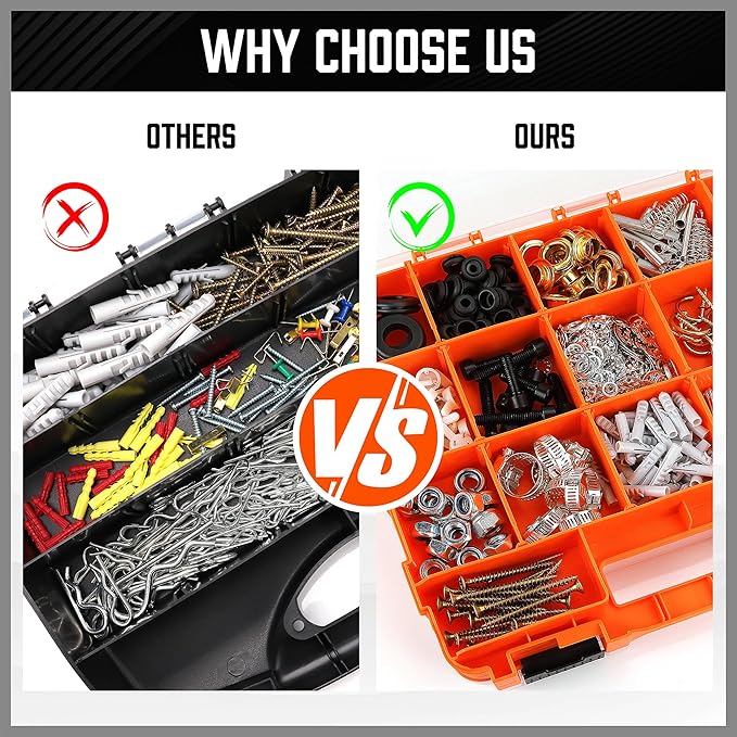 HORUSDY Small Parts Organizer, 34-Compartments Double Side parts organizer with Removable Dividers, Double Side Tools Box Screw Organizer For Nuts, Bolts, Screws, Nails, Small Hardware