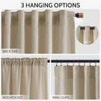 Nanspring Eggshell Beige 63 Inch Curtains for Living Room Linen Blend Luxury Light Filtering Semi Sheer Curtain Back Tab Rustic Decor Neutral Elegant Drapes for Bedroom Office 52x63, 2 Panels