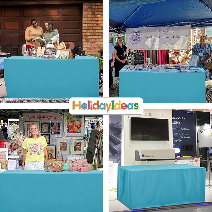 HolidayIdeas Open Back Fitted Tableclothss for 4 Foot Rectangle Table, Wrinkle Resistant Washable Table Covers 24x48 Inch for Craft Fairs, Banquets, Trade Show Display, Teal,4 Pcs