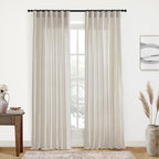 XTMYI Oatmeal 100 Inches Long Country Curtains for Living Room,Sheer Linen Curtains for Bedroom,50 Inches Wide