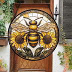 Stained Glass Window Hanging - Bee Sunflower Yellow Suncatcher Ready to Hang Window Doors Home Decoration and Christmas, Mother's Day Birthday Gifts for Women, Men, and Mom 14.9x14.9 in