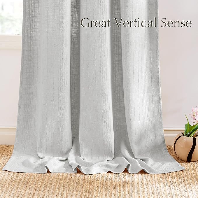 NICETOWN Waffle Weave Linen Grey 108 inch Curtains, Privacy Farmhouse Drapes Light Filtering Window Treatments for Living Room, W52 x L108, 2 Panels