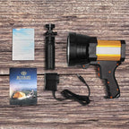 BUYSIGHT Rechargeable Spotlight,1000000 Lumens Spot Lights Hand held High lumens Large Flashlight Handheld Spotlight Lightweight and Super Bright Flashlight (Aluminium_Alloy Golden)