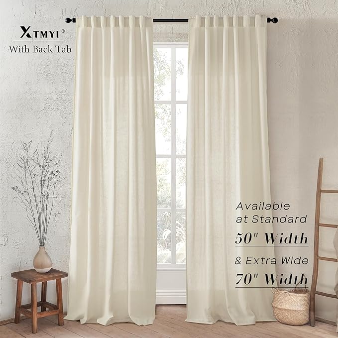XTMYI Coastal Beach Curtains for Living Room,Sand Beige Light Colored Linen Sheer Cortinas para Cuarto Sala Elegantes Modernas 2023 Con Cortinas Transparentes,102 Inch Long,2 Pieces
