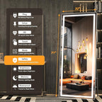 Hasipu Full Length Mirror with Lights, 71" x 32" LED Lighted Floor Standing, Full Body Dressing Hanging Mounted Mirror, Dimmable, Tempered Glass, Safe to Use, Square Black