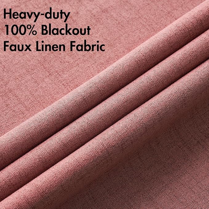 MIULEE 100% Blackout Linen Textured Curtains for Bedroom Solid Thermal Insulated Dusty Rose Grommet Room Darkening Curtains & Drapes Luxury Decor for Living Room Nursery 52 x 54 Inch (2 Panels)