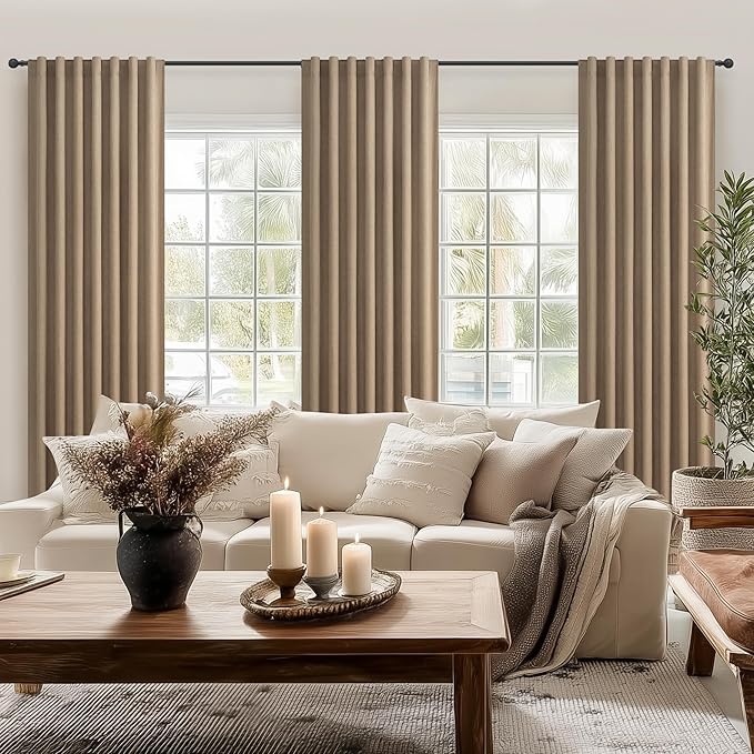 RustBrown Black Out 92 Inch Long Boho Curtains 2 Panel Set, Farmhouse Curtains for Living Room Darkening/Thermal/Noise Reduction Textured Flax Linen Drape Hook&Ring Included Chocolate 50"x92"