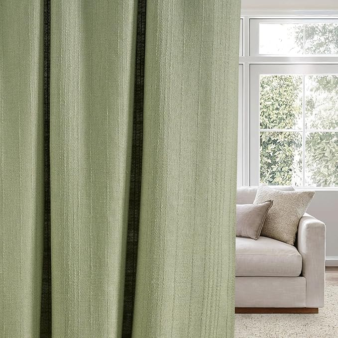 NICETOWN Linen Waffle Weave Sage Green Curtains for Bedroom, Privacy Farmhouse Drapes Light Filtering Window Treatments for Living Room, W52 x L96, 2 Panels