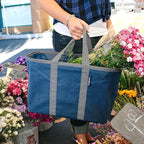 CleverMade EcoBasket Reusable Grocery Tote - 30L - Pack of 3 - Blue Grey - Collapsible Storage Shopping Organizer - Heavy Duty Utility Bag Home