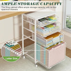 4 Drawer Rolling File Cart with Wheels, Mobile Filing Cabinet for Home Office, Hanging File Organizer, Under Desk Storage, Multifunctional Utility Cart Printer Stand, White (Patent Pending)