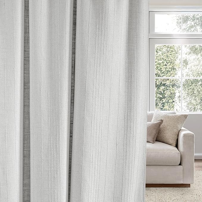 NICETOWN Waffle Weave Linen Grey 108 inch Curtains, Privacy Farmhouse Drapes Light Filtering Window Treatments for Living Room, W52 x L108, 2 Panels
