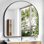 Arched Bathroom Mirror, 40"x40" Black Arched Mirror for Bathroom, Wall Mounted Mirror, Black Vanity Wall Mirror w/Metal Frame for Bedroom, Entryway, Living Room, Hanging or Leaning Against Wall