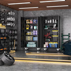 Greenvelly Metal Storage Cabinet with Wheels, Lockable 72" Black Metal Garage Cabinets with 2 Doors and 4 Adjustable Shelves, Rolling Steel Tool Cabinet for Garage, Home Office, School