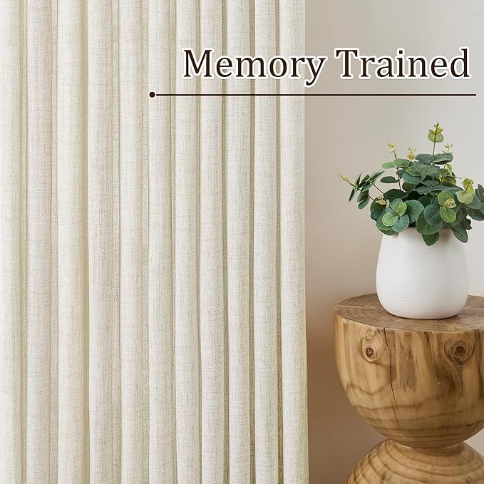Natural Pinch Pleated Curtains 84 Inches Long Set of 2, Linen Drapes Back Tab with Hooks,Light Filtering Window Curtain Panels for Living Room 70 Width 84 Length