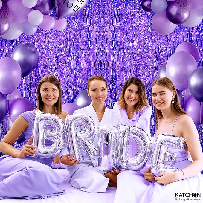 Katchon, Wavy Purple Foil Fringe Curtain - Pack of 2 | Wavy Streamers, Unicorn Party Decorations | Purple Fringe Backdrop for Baby Shower, Birthday, Mermaid Party Decorations | Halloween Decor Indoor