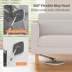 KZKR Spin Mop and Bucket Set with 6 Replaceable Microfiber Mop Pads with Self Separation Dirty and Clean Water System, Self Wringing 360° Rotating Square Mop Head for Hardwood Tile Marble Floors