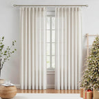 Vision Home Natural Pinch Pleated Semi Sheer Curtains Textured Linen Blended Light Filtering Window Curtains 120 inch for Living Room Bedroom Pinch Pleat Drapes with Hooks 10ft 2 Panels 42" Wx120 L