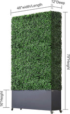 AGPL Artificial Hedge Wall with Dark Gray Color Stainless Steel Planter Box and Caster. Moveable Privacy Decorative Wall 48" W x12“D x 82“H …