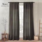 XTMYI Brown Curtains 84 Inch Length 2 Panels Set for Living Room,Linen Semi Sheer Light Filtering Rustic Farmhouse Curtains Drapes 84 Inches Long