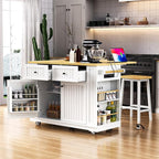 Rolling Kitchen Island with Drop Leaf & Power Outlet, Large Kitchen Islands Cart on Wheels, Movable Kitchen Island with 5 Open Storage Shelves & Towel Rack for Kitchen, Dining Room, 48-Inch, White