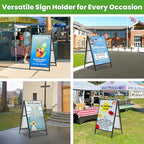 2 Pack A Frame Sign Holder 24x36 Inch, Double-Sided Folding Sandwich Board with Handle, Heavy Duty Metal Sidewalk Sign for Outdoor Business Advertising, Includes 4 Plastic Boards