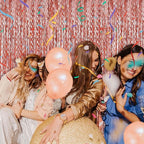 Rose Gold Tinsel Foil Fringe Curtains Wavy Backdrop for Parties Sparkle Metallic Wavy Foil Fringe Backdrop Curtain Photo Booth Props Birthday Graduation Wedding Bachelorette Party Decorations