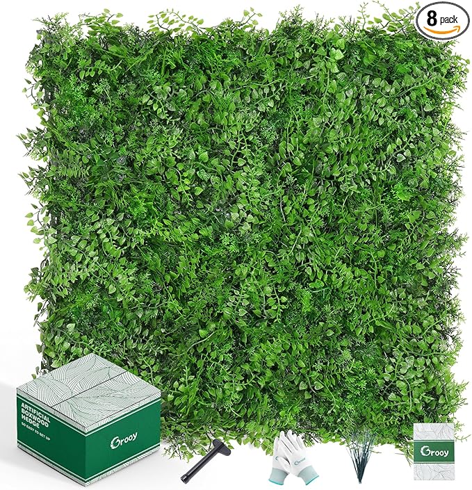 20"x20" Artificial Hedge Grass Wall, 8PCS Boxwood Panels, Greenery Backdrop Panles, UV Protected Privacy Fence Screen, Green Wall Decor for Outdoor Indoor Wedding Décor