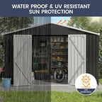 UDPATIO Outdoor Storage Shed 10x12 FT, Outdoor Storage Metal Galvanized Steel Yard, Patio, Lawn, Tool Shed with Lockable Door for Can, Bike, Lawnmower, Generator,Dark Grey