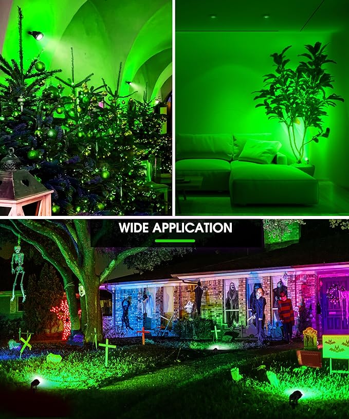 L LOHAS LED Christmas Spotlight Outdoor, Green Spot Lights for Yard, Auto On/Off 5W 120V Landscape Lighting for House, Holiday, Trees, Decoration, 450LM IP66 Waterproof, UL Listed, 2 Pack