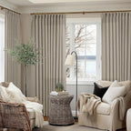 Pinch Pleat Linen Curtains 108 Inches Long 70 Inch Wide for Patio Sliding Door Light Filtering Semi Sheer Pleated Drapes Back Tab Burlywood Taupe Extra Wide 70 x 108 Curtain for Living Dining Room