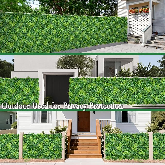 Artificial Plant Wall Panels, 20"x20" 6PCS Faux Grass Backdrop with UV Resistant Fern Leaves, Green Wall Decor for Outdoor Indoor Patio Garden Backyard