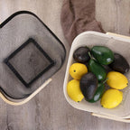 IBWell Square Metal Wire Woven Fruit Storage Bowl Basket with Wooden Handle, Large Black Mesh Fruit Stand, Multi-function Hanging Kitchen Baskets (White, Normal)