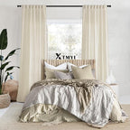 XTMYI Beige 100 Inches Long Country Curtains for Living Room,Sheer Linen Shabby Chic Curtains for Bedroom,50 Inches Wide
