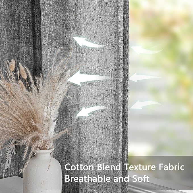 MYSKY HOME Bedroom Curtains Semi Sheer 63 Inch Long Light Filtering Privacy Drapes Linen Look Textured Farmhouse Boho Home Decor, Pinch Pleated Curtain for Bedroom, 40 x 63 in, Dark Grey, 2 Panels