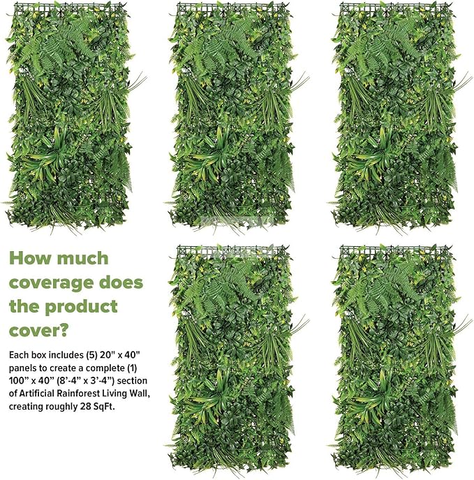 NatraHedge Artificial Rainforest Living Wall Vertical Garden for Outdoor Hedge Installments or Indoor Decor (5 Pack) 28 SQF