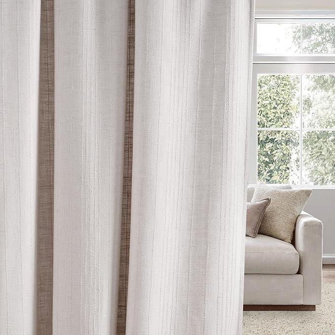 NICETOWN Boho Linen Curtains Jacquard Waffle Weave Pattern, Thick Window Treatments Privacy with Light Filtering Drapes for Living Room, W52 x L90, 2 Panels