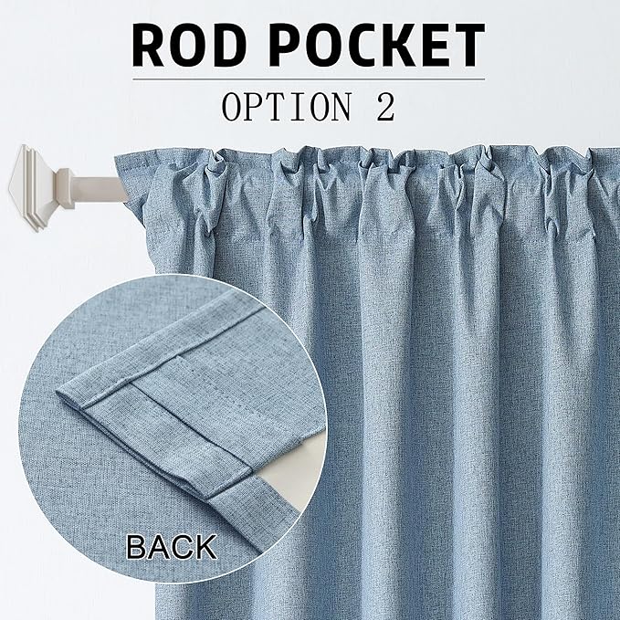 96 Inch Long Blackout Curtains - Extra Wide Thermal Insulated Sun Block Out Bedroom Linen Curtains 8 ft Window Covering Back Tab Rod Pocket Drapes for Hall Living Room W84 x L96,2 Pcs, Slate Blue