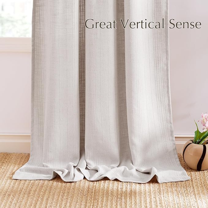 NICETOWN Boho Linen Curtains Jacquard Waffle Weave Pattern, Thick Window Treatments Privacy with Light Filtering Drapes for Living Room, Angora, W52 x L84, 2 Panels