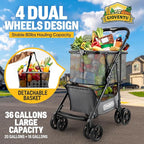 𝐈𝐦𝐩𝐫𝐨𝐯𝐞𝐝 𝐕𝐞𝐫𝐬𝐢𝐨𝐧 Folding Shopping Cart for Groceries, 80lbs Collapsible Grocery Cart with Removable Basket and Swivel Wheels, One-Hand Fold, Portable Personal Stroller Shopping Carts