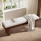 Tribesigns 55-Inch Upholstered Entryway Bench, Modern Shoe Bench with Faux Shearling Padded Seat, Upholstered End of Bed Stool for Bedroom, Entrance, Living Room (White & Dark Walnut)