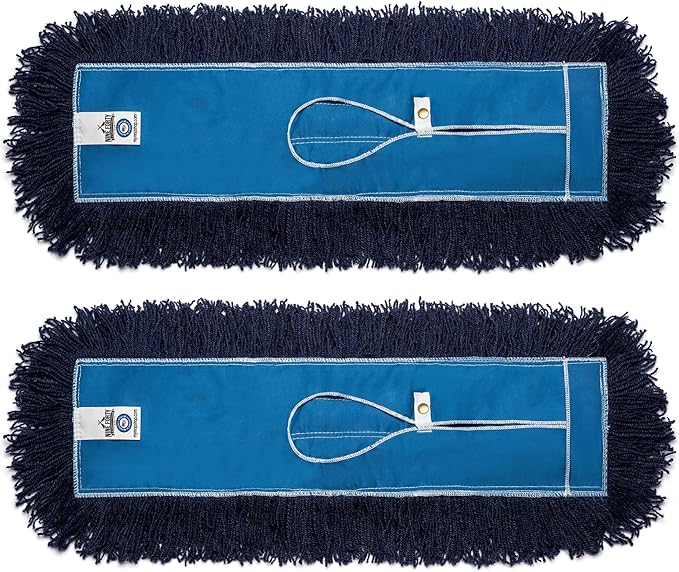 Nine Forty 2-Pack 18-Inch Premium Nylon Dust Mop Replacement Head - Heavy Duty Refill for Industrial, Commercial, and Residential Cleaning - Dry Floor Duster for Hardwood Surfaces - Blue (2-Pack)