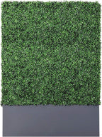AGPL Artificial Boxwood Hedge Wall with Dark Gray Stainless Steel Planter Box Privacy Wall Backdrops, Outdoor Privacy Fence for Patio,Balcony,Restaurant,Garden,Party Décor (64" H 48" W 12" D)