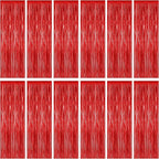 12 Pack Red Curtains, 3.28 FT x 7.05 FT Party Streamer, Metallic Party Backdrop Valentines Day Streamer Foil Curtains, Fringe Tinsel for Red Party Decor Casino Theme Decorations Party Supplies