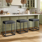 MAISON ARTS Bar stools Set of 4 Black | Counter Height for Kitchen Island | Modern Metal Frame 24" Backless Stools | Faux Leather Upholstered Farmhouse Bar Height Seating