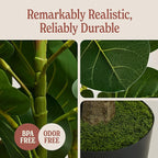 Artificial Fiddle Leaf Fig Tree | 6ft Realistic Fake Tall Plant | Odor-Free Floor Plant Fig Tree w/Black Pot, Faux Moss, Rechargeable LED Spotlight, Remote, USB Cable; Large Fake Plants/Big Plants
