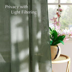 NICETOWN Thick Linen Blend Semi Sheer Forest Green Curtains, Pleat Tape Privacy Added Drapes with Light Filtering Window Treatments for Bedroom/Living Room, W52 x L84, 2 Panels